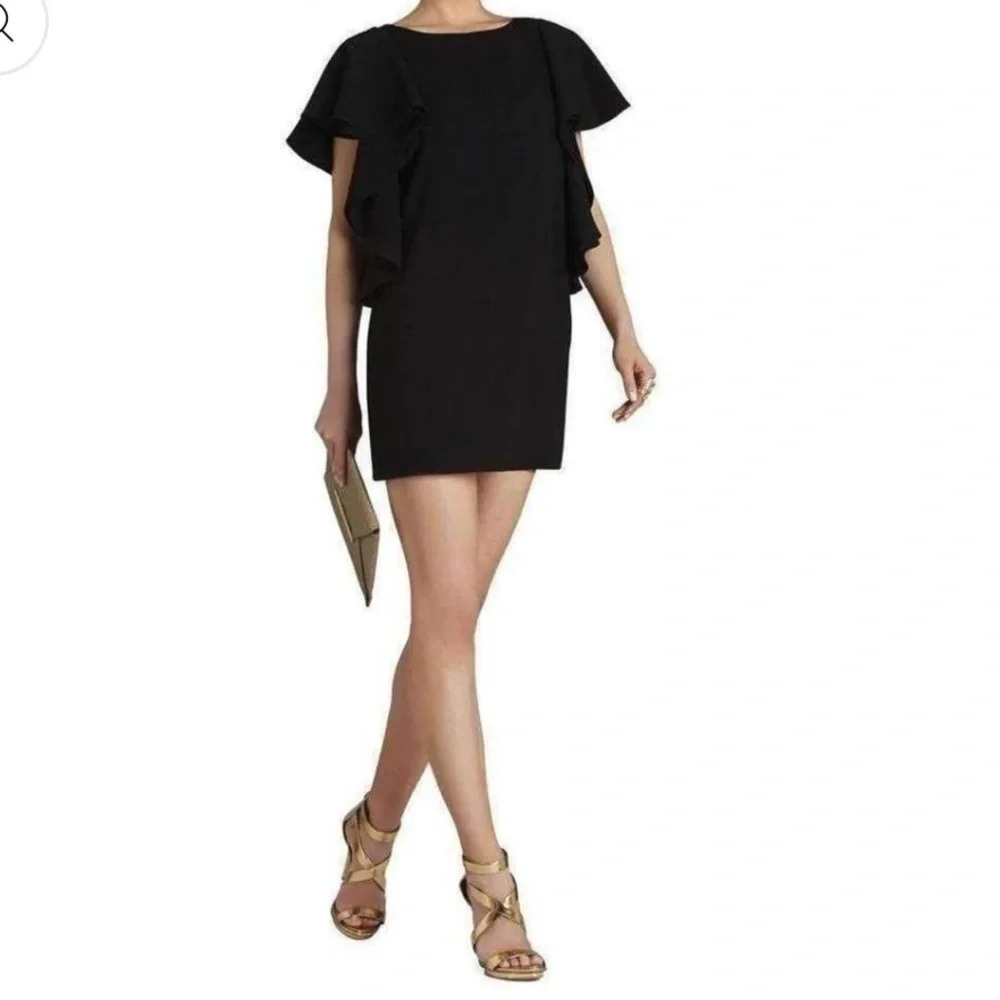 BCBGMAXAZRIA solace flutter sleeve dress solid black 5947